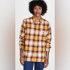 Levi’s yellow plaid flannel button-up shirt Streetwear 90s grunge winter